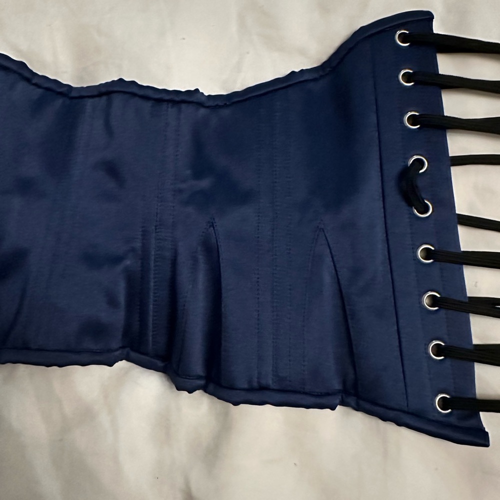 What Katie did navy blue satine waspie corset 26” waist